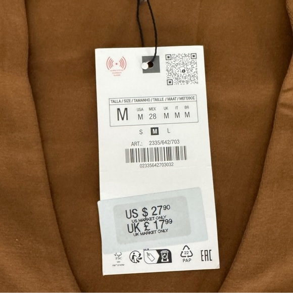 NWT Zara V-neck Bodysuit Brown Tan M Long Sleeve Deep V Neutral Basic Normcore - Picture 5 of 8